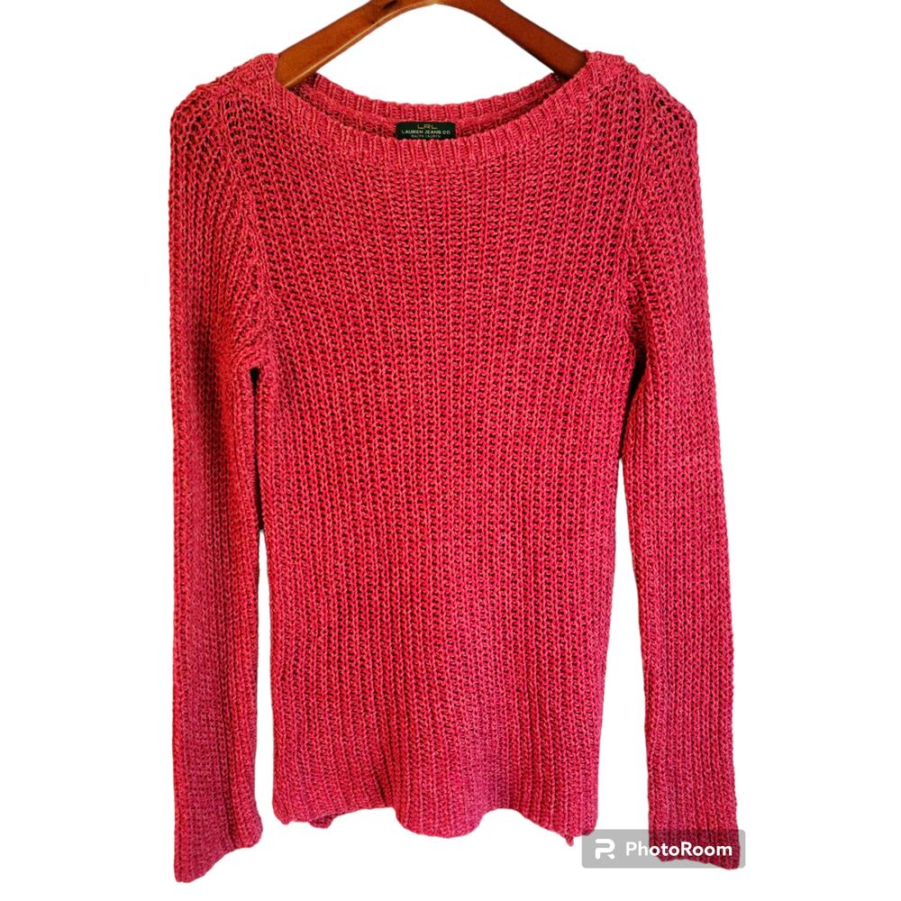 LRL Lauren Jeans Fisherman Nautical Red Crew Neck Open Knit Classiccore Sweater